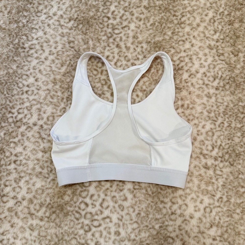 Adidas White Racerback Sports Bra Medium Womens Big Logo Activewear Workout Top - Picture 2 of 4